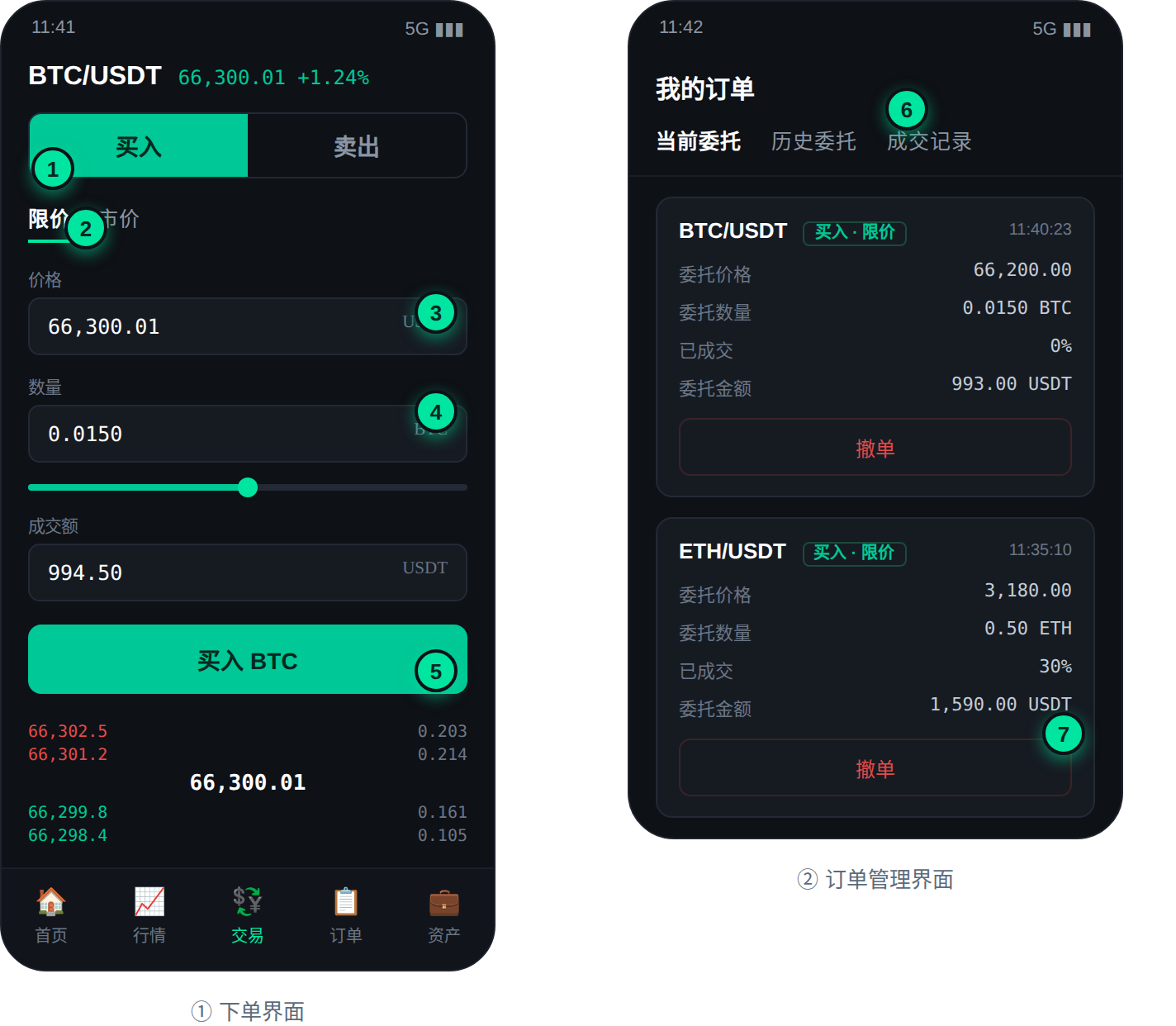 App端现货交易界面